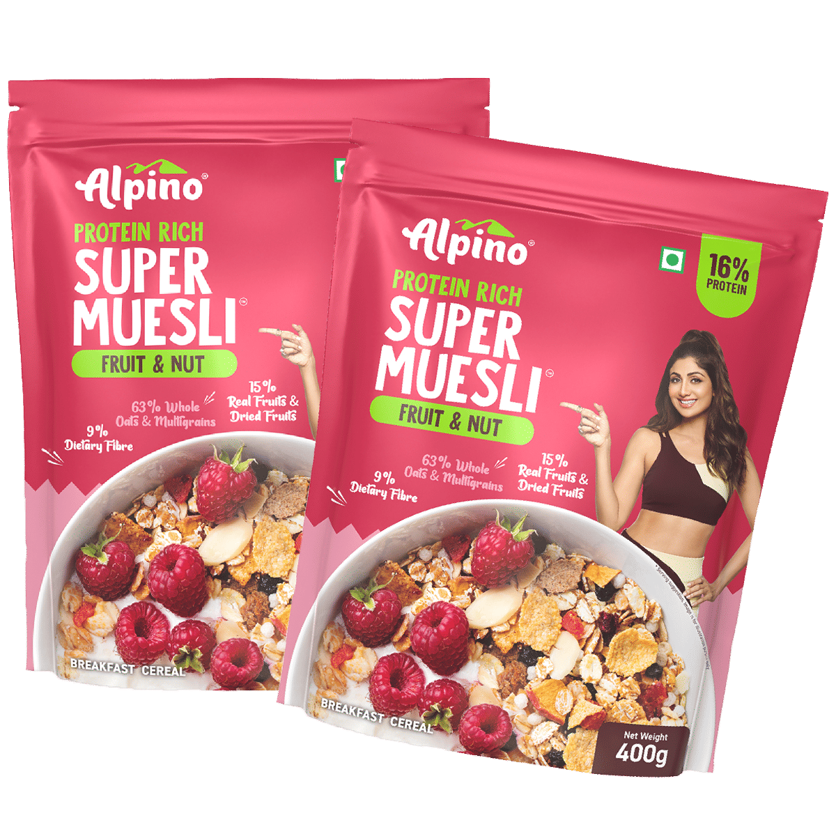 

ALPINO 16g Protein-Rich Super Muesli Fruit & Nuts 800g (400g, Pack of 2) - 63% Whole Grains, 15% Fruits & Nuts - Source of Dietary Fibre & Healthy ...