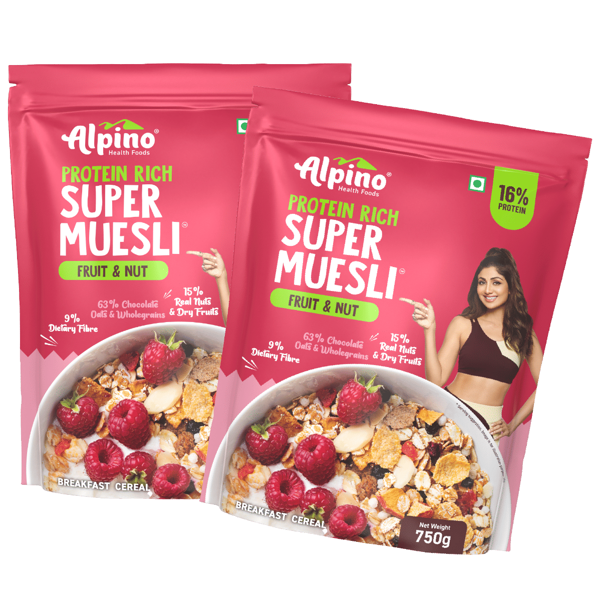 

ALPINO 16g Protein-Rich Super Muesli Fruit & Nuts 1.5kg (750g, Pack of 2) - 63% Whole Grains, 15% Fruits & Nuts - Source of Dietary Fibre & Healthy...