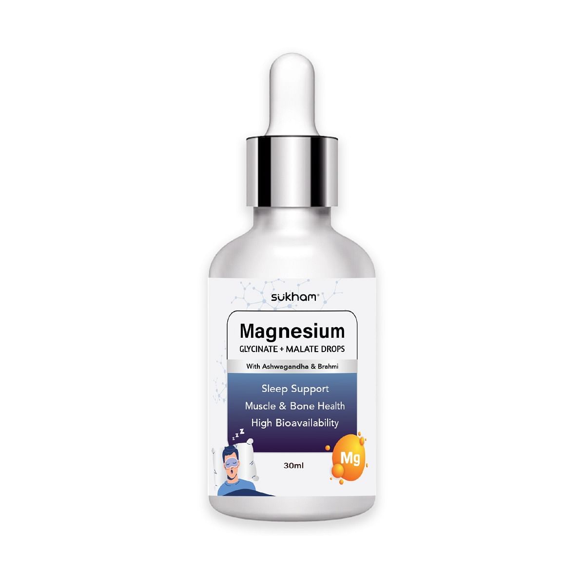 

Sukham Magnesium Glycinate + Malate Drops | 30ml | 40 Days | High Absorption Supplement | Helps with Better Sleep | Muscle Health & Recovery | Ashw...