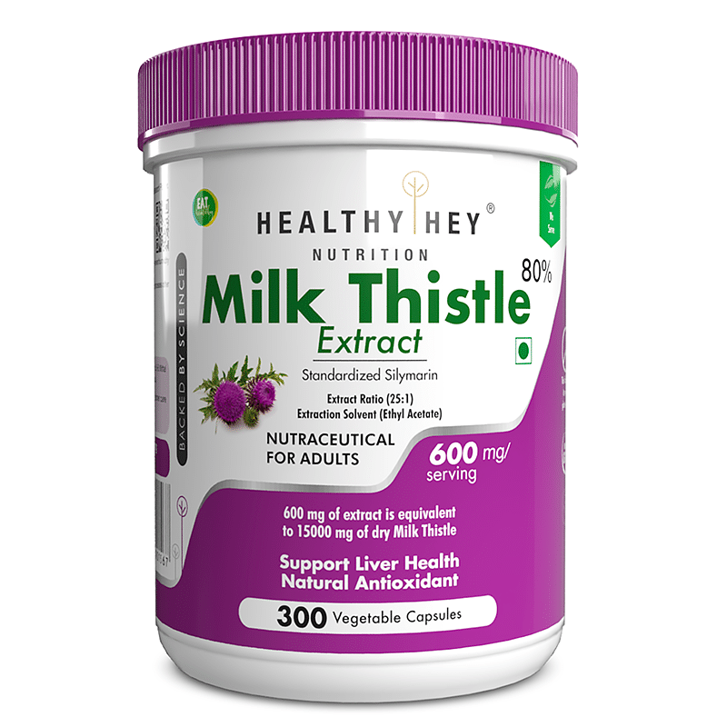 

HealthyHey Nutrition Milk Thistle 25:1 (Silymarin Marianum) - 600mg Extract - Support Liver Health - 300 Veg. Capsules