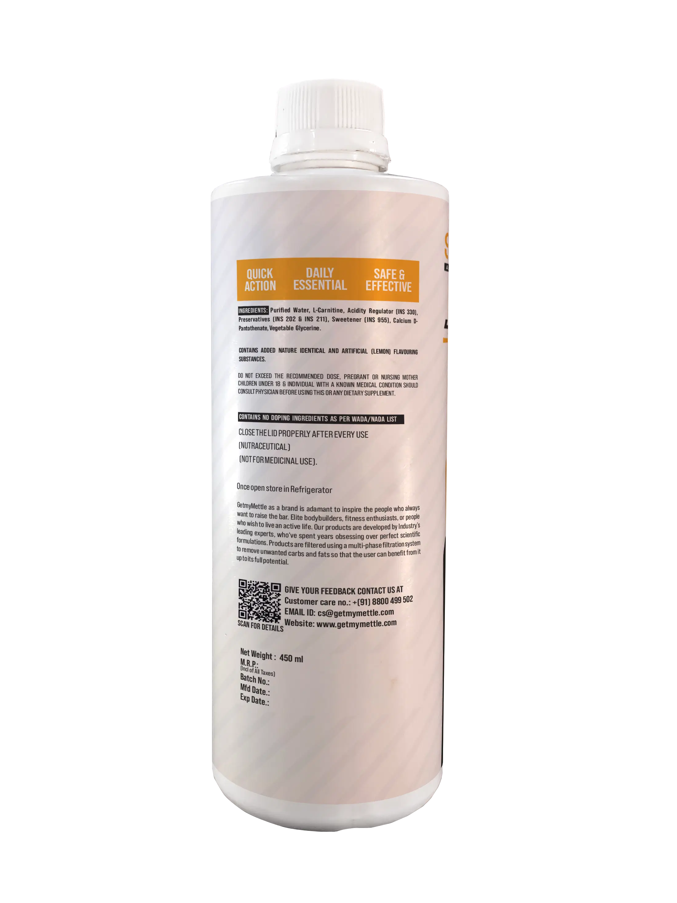 Getmymettle L-Carnitine 3000mg Per Day Liquid Lemon 450ml Getmymettle L-Carnitine 3000mg Per Day Liquid Lemon 450ml