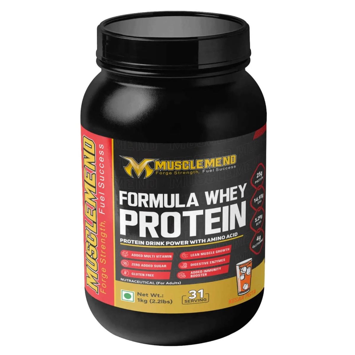 

MUSCLEMEND FORMULA WHEY PROTEIN | High Protein Powder (Kesar & Pista) 1kg