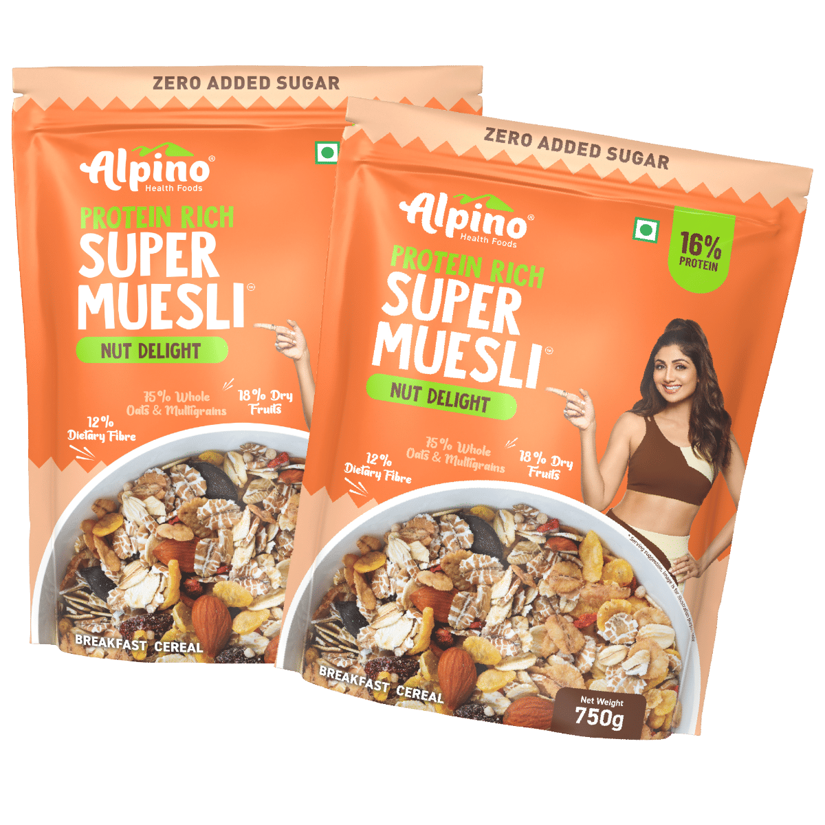 

ALPINO 16g Protein-Rich Super Muesli Nut Delight 1.5kg (750g, Pack of 2) - 0 Added Sugar, 75% Whole Grains, 18% Fruits & Nuts - Source of Dietary F...