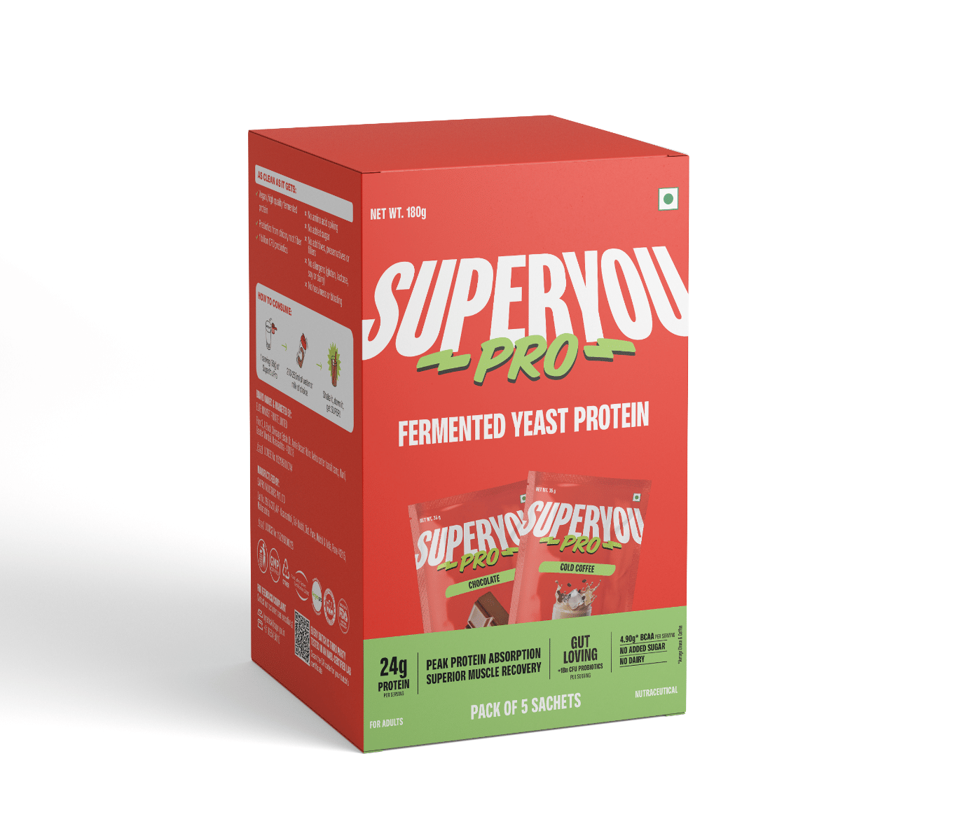 

Superyou Pro Fermented Yeast Protein Assorted Box(Pack of 5) | 24g Protein | Peak Absorption | Superior Muscle Recovery | Gut Friendly + 1Bn CFU Pr...