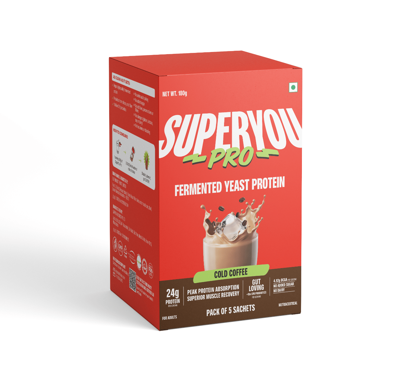 

Superyou Pro Fermented Yeast Protein(Pack of 5) | 24g Protein| Coffee | Peak Absorption | Superior Muscle Recovery | Gut Friendly + 1Bn CFU Probiot...