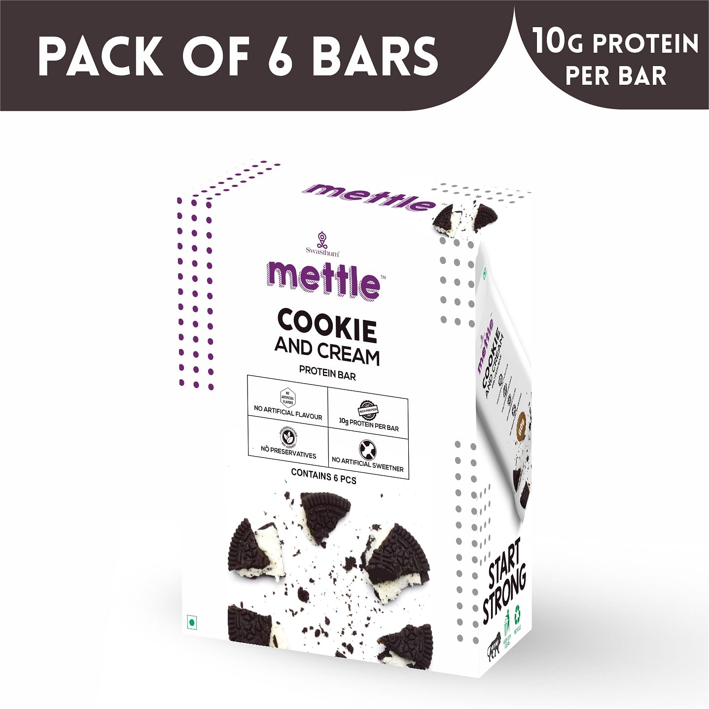 

Getmymettle Protein Bar 30g Pack of 6 Cookie and Cream 180g