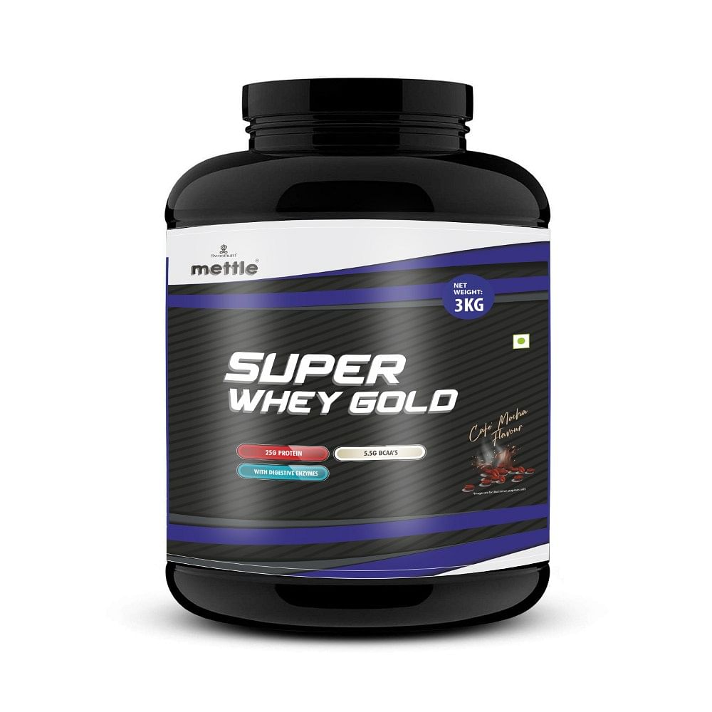 

Getmymettle Super Whey Gold Whey Protein 25 g Protein 5.5 g BCAA With Digestive Enzymes Post Workout 0g Sugar Café Mocha 3kg