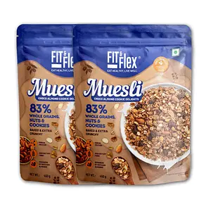 Fit And Flex Baked Muesli Breakfast Cereal - Choco Almond Cookie Delight 450g (Pack Of 2)