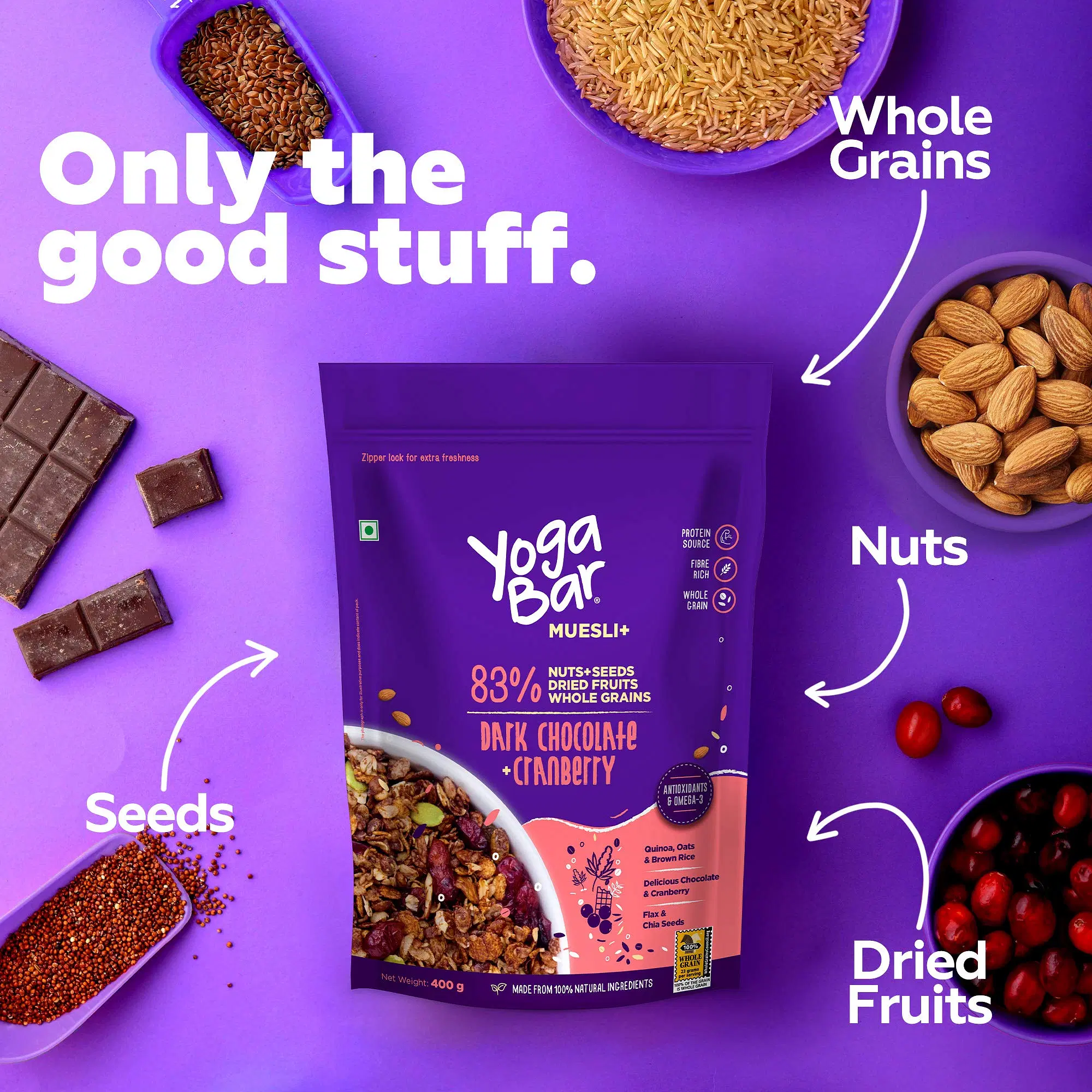 Yogabar Dark Chocolate & Cranberry Muesli 700g - Breakfast Cereal