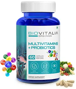 BIOVITALIA ORGANICS Multivitamins + Probiotics | Boost immunity System | Support EYE Health | Support Healthy Ageing. 60 Capsules