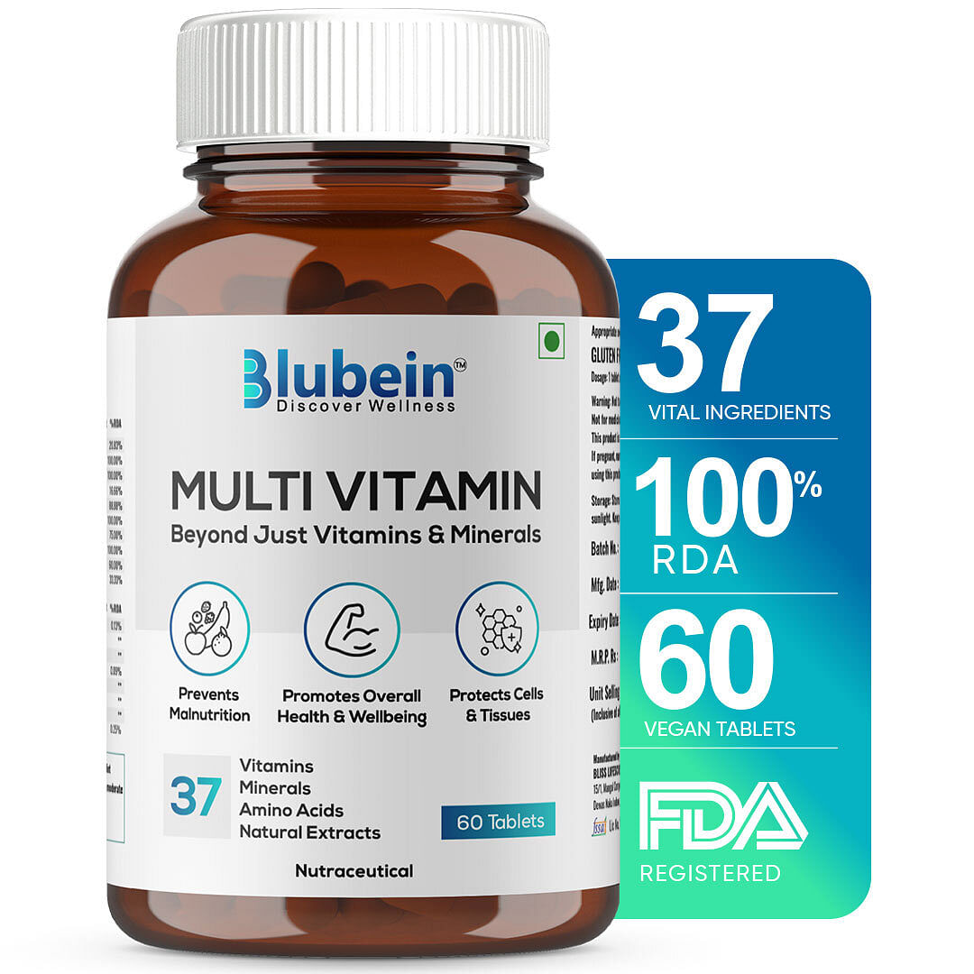 

Blubein Multivitamin Tablet with 37 Vital Ingredients for Overall Health & Wellbeing | Vegan | 100% RDA - US FDA | For Men & Women - 60 Tablets