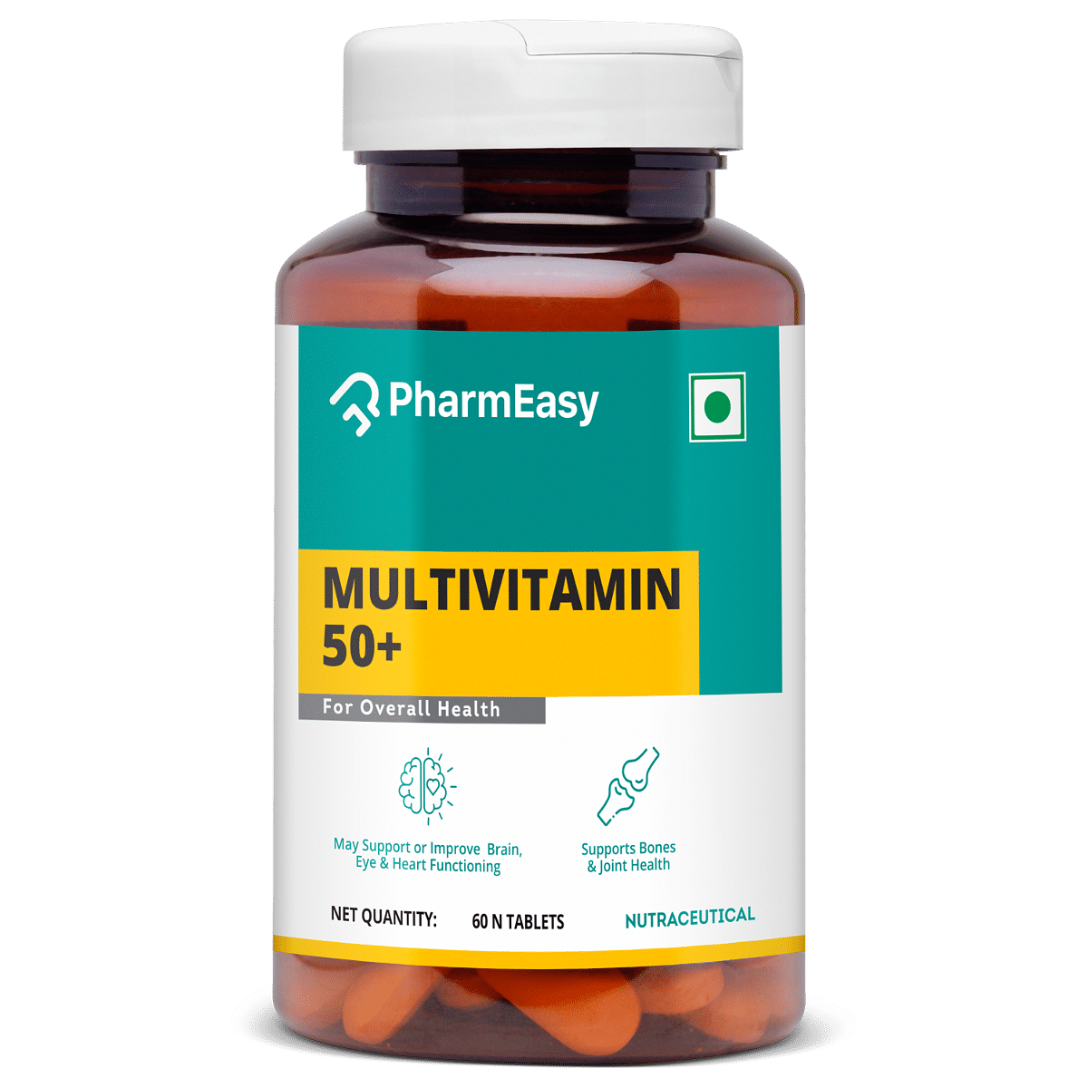 

PHARMEASY MULTIVITAMIN 50+ - WITH BRAIN AND JOINT HEALTH BLEND - BOTTLE OF 60