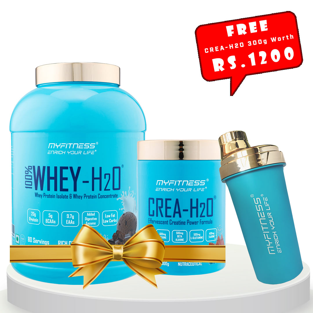 

MYFITNESS 100% WHEY-H2O Rich Chocolate + MYFITNESS CREA-H2O 30 Servings Fizzy Watermelon + FREE SHAKER BOTTLE 650ml