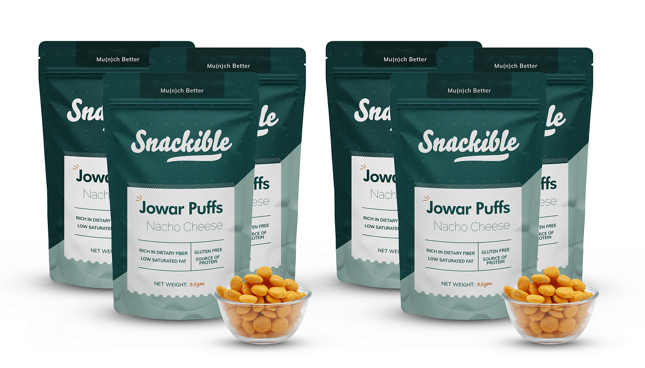 

Snackible Nacho Cheese Jowar Puffs (Pack of 6) - 6x35gm | Roasted Jowar | Gluten Free | Rich in Iron