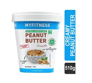 MYFITNESS Unsweetened Natural Peanut Butter Smooth 510g | 100% Roasted Peanuts | 30g Protein | Healthy Nut Butter Spread | Vegan | No Added Sugar, Salt | No Hydrogenated Oil | Zero Cholesterol