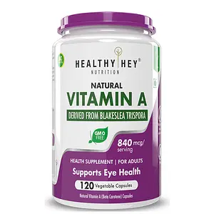 HealthyHey Nutrition Natural Vitamin A from Beta Carotene | Non-Synthetic | Non-GMO 120 Veg Capsules