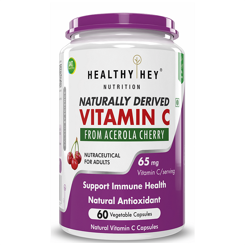 

HealthyHey Nutrition 100% Natural Vitamin C from Cherry - Promotes Immunity - Strong Antioxidant - 60 Veg. Capsules