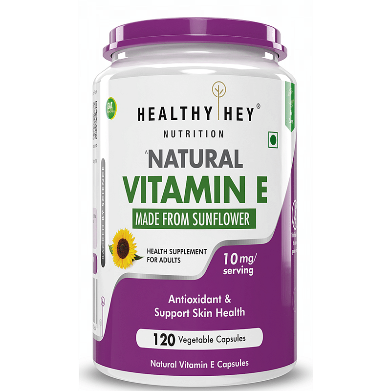 

HealthyHey Nutrition Natural Vitamin E from Sunflower - D- Alpha-Tocopherol - 10mg - 120 Veg Capsules