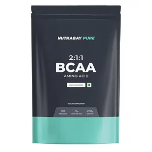 Nutrabay Pure Bcaa 2:1:1 - 5G Vegan Bcaas - 250G Unflavoured, 50 Servings | Intra / Post Workout Energy Drink, Muscle Recovery & Endurance | Lean Muscle Building For Men & Women