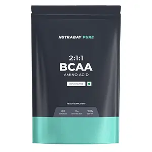 Nutrabay Pure BCAA 2:1:1-5g Vegan BCAAs, Intra/Post Workout Amino Acid Supplement for Men & Women - 150g, Unflavoured