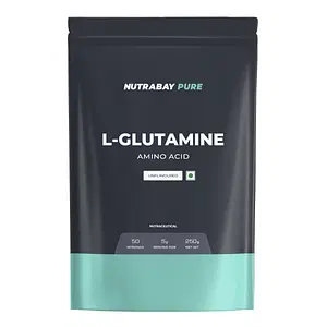 Nutrabay Pure L-Glutamine Powder, Amino Acid - 250G, Unflavoured, 50 Servings |Post Workout Supplement For Muscle Growth & Recovery | Supports Athletic Performance & Power