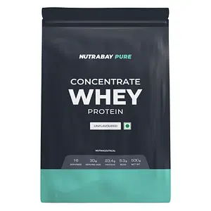 NUTRABAY Pure 100% Raw Whey Protein Concentrate Unflavoured | 23.4g Protein, 5.3g BCAA, 3.9g Glutamic Acid| Muscle Growth & Recovery | Gym Supplement for Men & Women