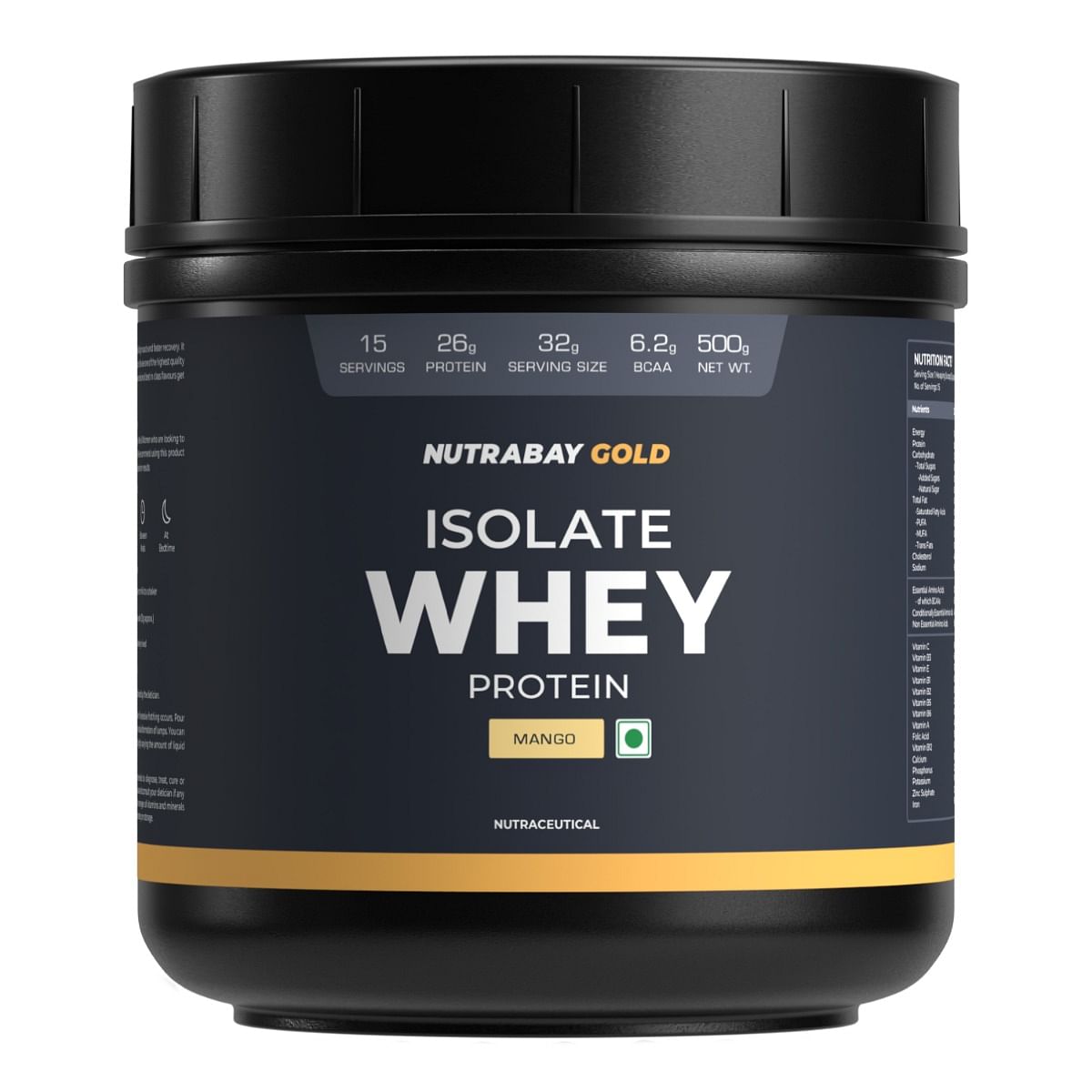 

Nutrabay Gold 100% Whey Protein Isolate with Digestive Enzymes & Vitamin Minerals, 26g Protein | Protein Powder for Muscle Support & Recovery - Man...