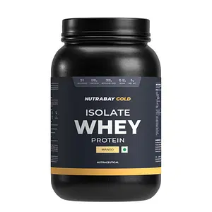 Nutrabay Gold 100% Whey Protein Isolate with Digestive Enzymes & Vitamin Minerals, 26g Protein | Protein Powder for Muscle Support & Recovery - Mango, 1 kg