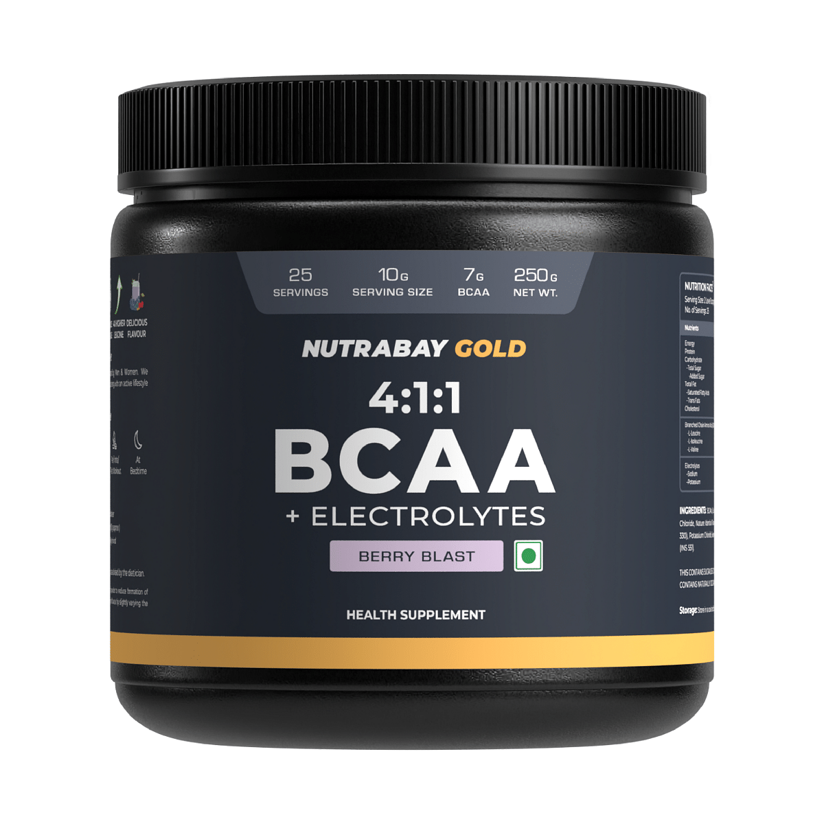 

Nutrabay Gold Bcaa 4:1:1 With Electrolytes - 7G Vegan Bcaas, 1000 Mg Electrolytes - 300G Berry Blast, 30 Servings | Intra / Post Workout Energy Dri...