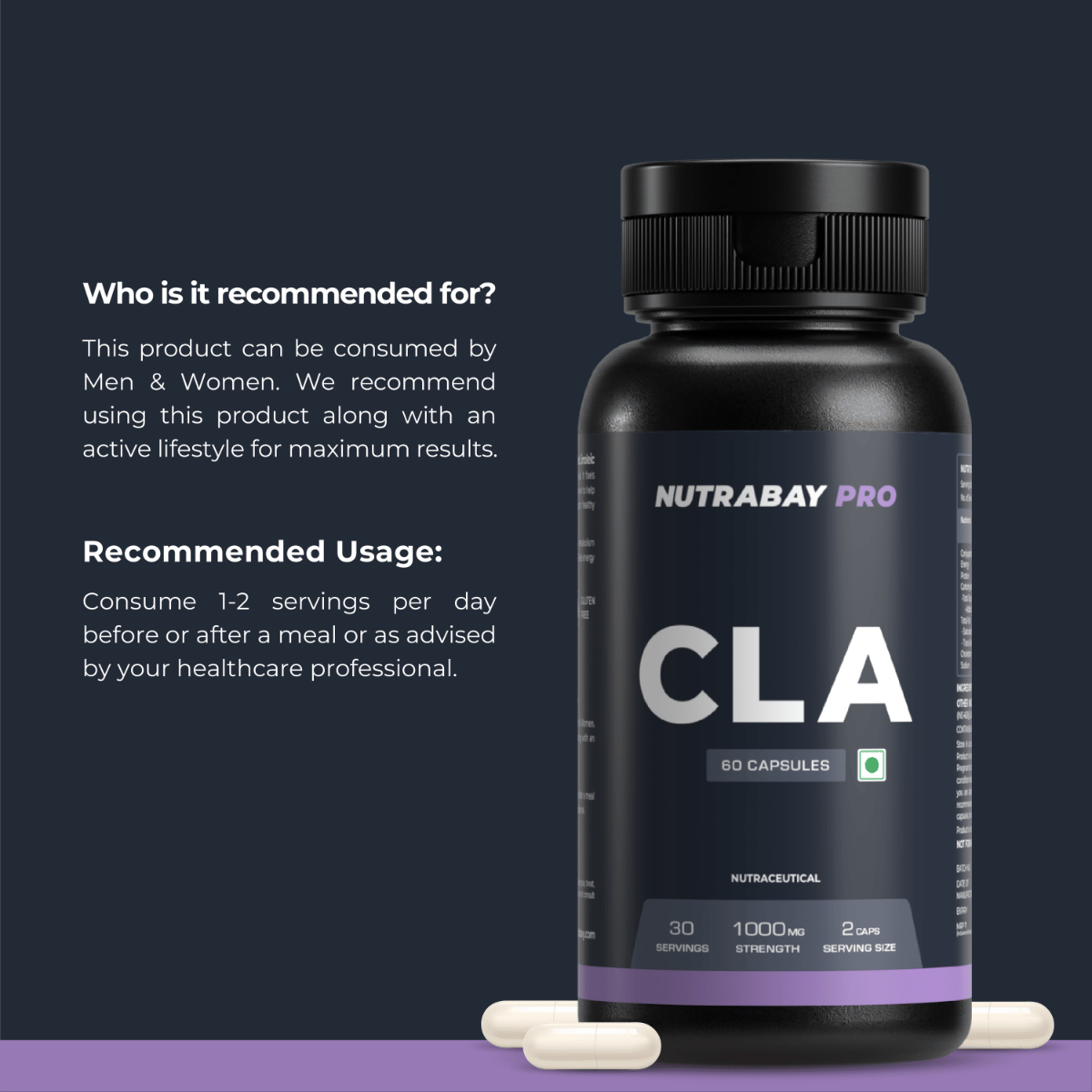 Nutrabay Pro Cla (Conjugated Linoleic Acid) 1000Mg, 60 Veg Capsules