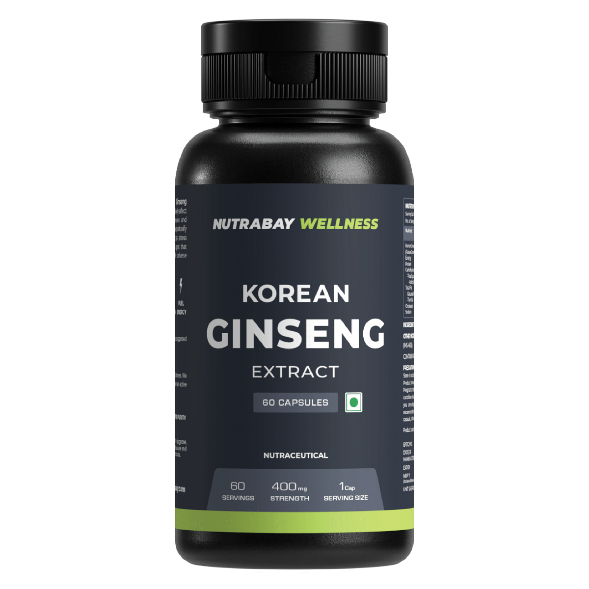 

Nutrabay Wellness Korean Ginseng Extract (Panax Ginseng) | Support Vitality, Stamina, Energy, Mental Health & Performance - 400Mg, 60 Veg Capsules