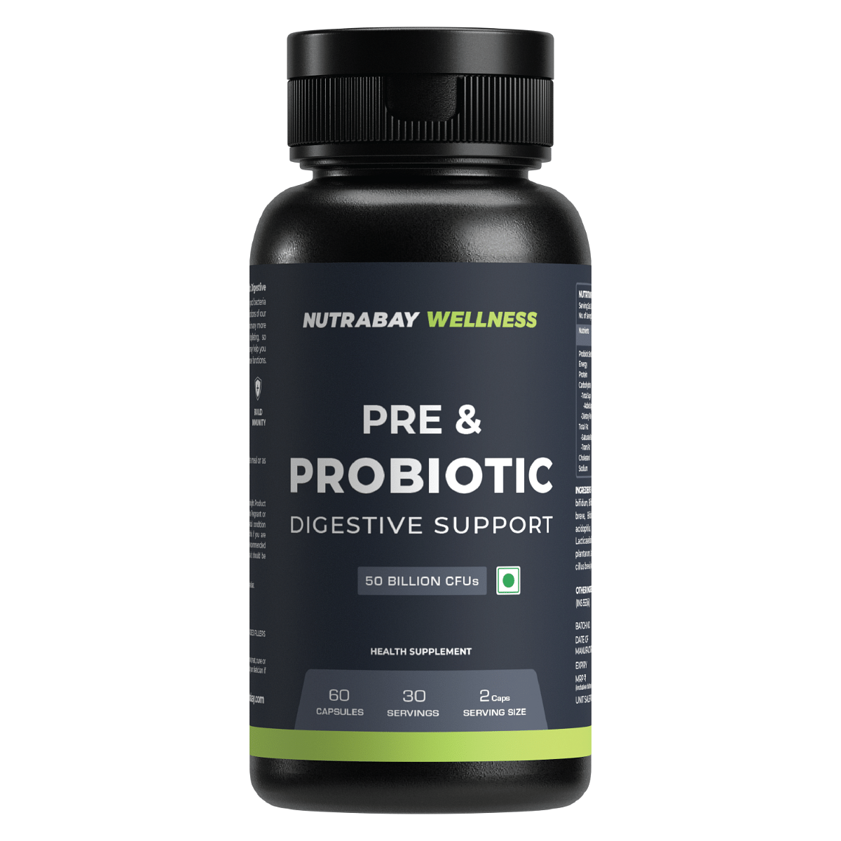 

Nutrabay Wellness Pre & Probiotic Digestive Support 50 Billion Cfus - 60 Veg Capsules | Improves Digestion & Immunity | Probiotic Supplement For Me...