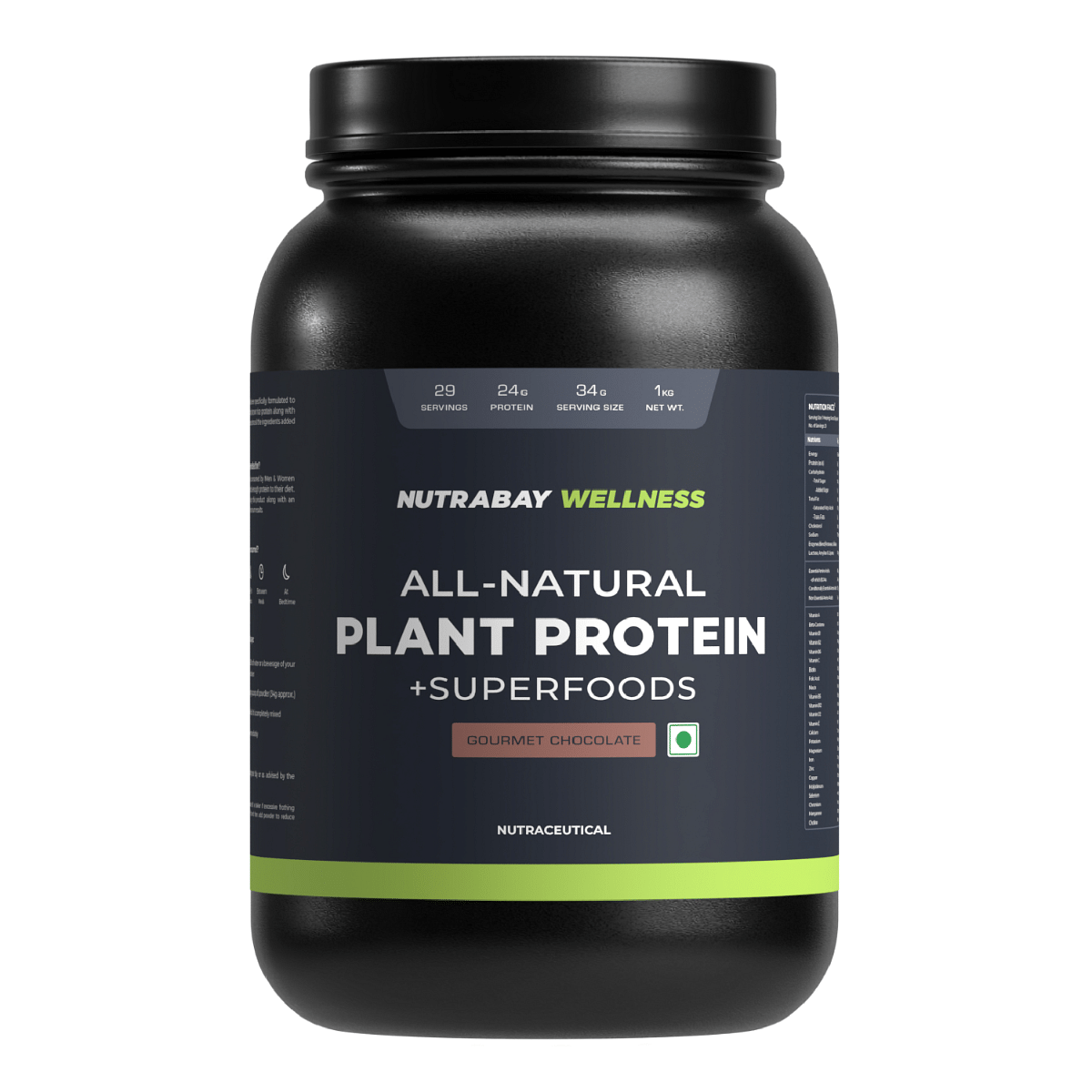

Nutrabay Wellness All Natural Plant Protein | 24g Protein (Pea Protein Isolate & Brown Rice Protein) with Stevia & Digestive Enzymes - 1 Kg Gourme...