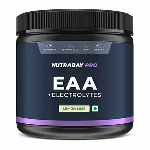 Nutrabay Pro Essential Amino Acids (EAA) BCAA for Intra-Workout/Post Workout Powder, 250 gram, Lemon Lime Flavor