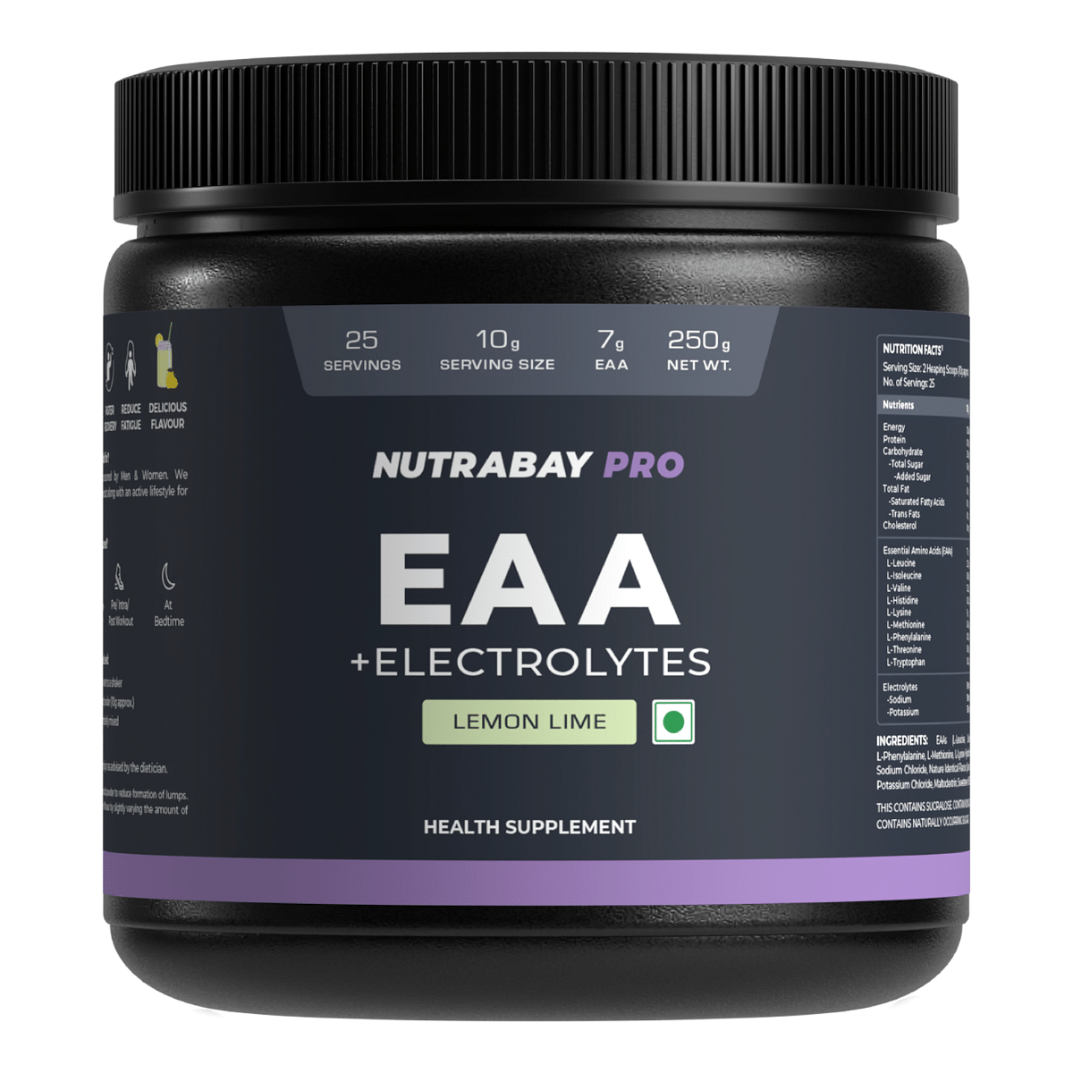 

Nutrabay Pro Essential Amino Acids (EAA) BCAA for Intra-Workout/Post Workout Powder, 250 gram, Lemon Lime Flavor