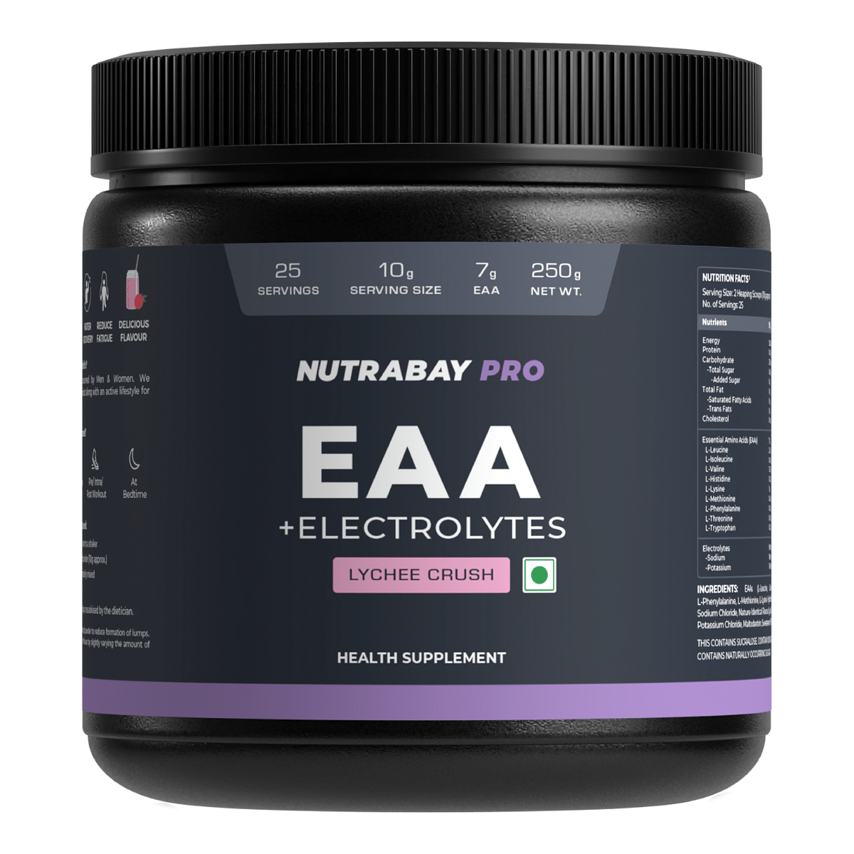 

Nutrabay Pro Essential Amino Acids (EAA) BCAA for Intra-Workout/Post Workout Powder, 250 gram, Lychee Crush Flavor