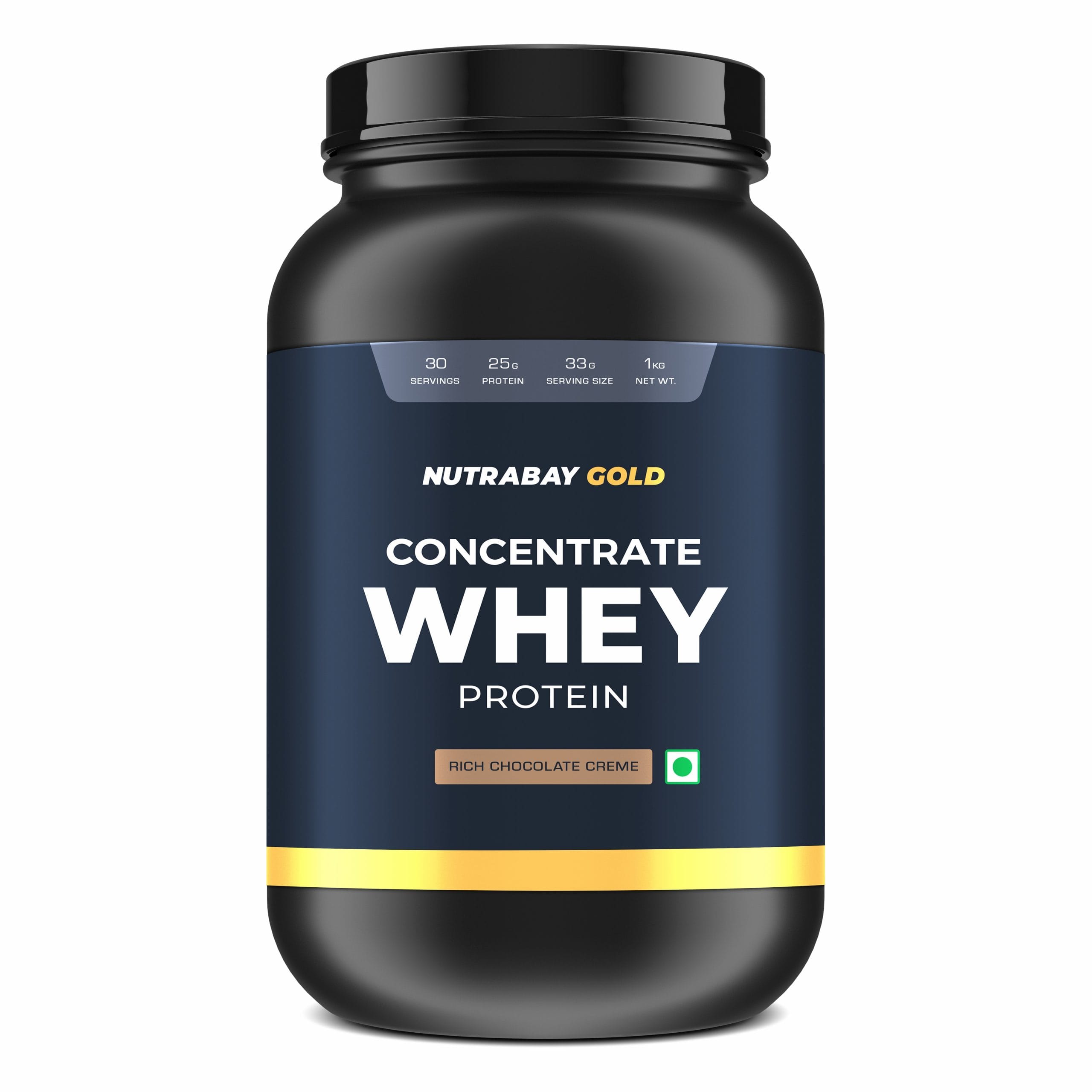 NUTRABAY Gold 100% Whey Protein Concentrate with Digestive Enzymes - 1Kg, 30 Servings | 25g Protein, 5.3g BCAA, 3.9g Glutamic Acid| Muscle Growth & Recovery | Gym Supplement for Men & Women