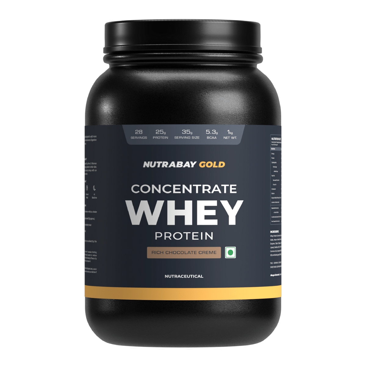 

Nutrabay Gold Whey Protein Concentrate 1Kg | 28 Serving | 25g Protein | Rich Chocolate Creme Flavour | Build Muscle | Fast Recovery