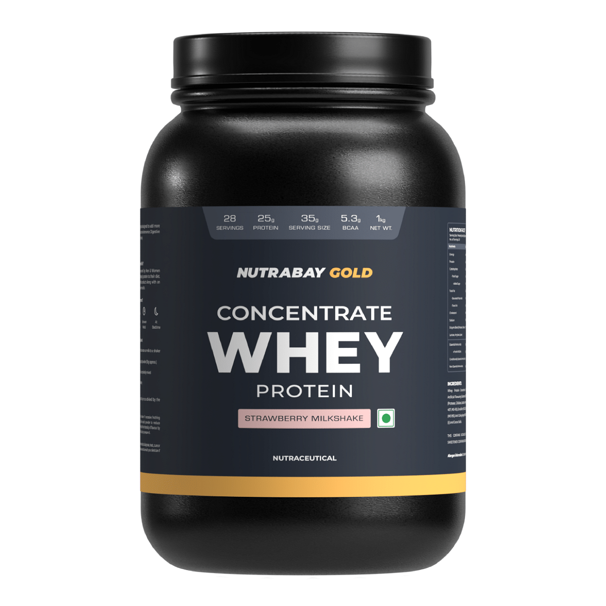 

Nutrabay Gold 100% Whey Protein Concentrate with Digestive Enzymes - 25g Protein | Protein Powder for Muscle Support & Recovery - Strawberry Milksh...