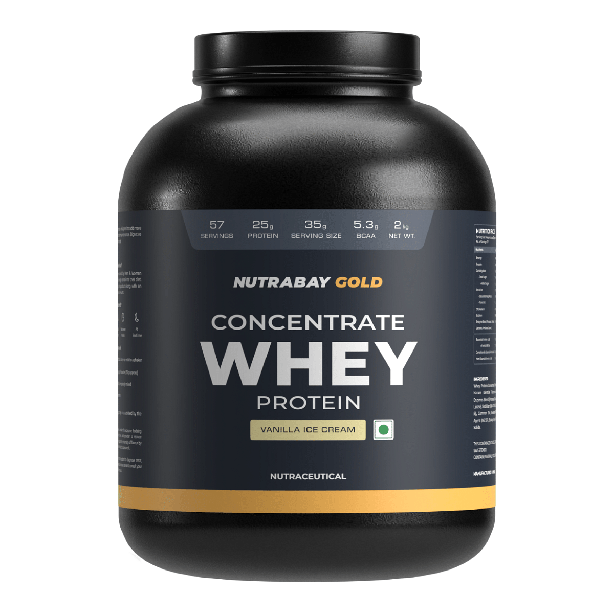 

Nutrabay Gold Whey Protein Concentrate 2Kg | 57 Serving | 25g Protein | Vanilla Icecream Flavour | Build Muscle | Fast Recovery