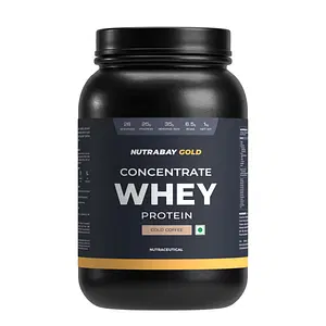 Nutrabay Gold 100% Whey Protein Concentrate with Digestive Enzymes & Vitamin Minerals, 25g Protein | Protein Powder for Muscle Support & Recovery - Cold Coffee, 1 kg