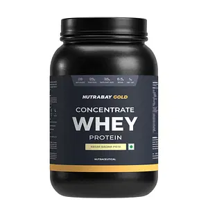 Nutrabay Gold 100% Whey Protein Concentrate with Digestive Enzymes & Vitamin Minerals, 25g Protein | Protein Powder for Muscle Support & Recovery - Kesar Badam Pista, 1 kg