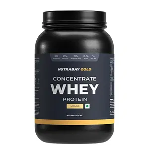Nutrabay Gold 100% Whey Protein Concentrate with Digestive Enzymes & Vitamin Minerals, 25g Protein | Protein Powder for Muscle Support & Recovery - Mango, 1 kg