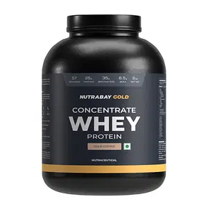 Nutrabay Gold 100% Whey Protein Concentrate with Digestive Enzymes & Vitamin Minerals, 25g Protein | Protein Powder for Muscle Support & Recovery - Cold Coffee, 2 kg