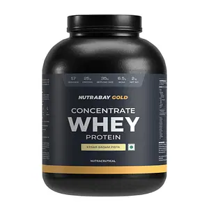 Nutrabay Gold 100% Whey Protein Concentrate with Digestive Enzymes & Vitamin Minerals, 25g Protein | Protein Powder for Muscle Support & Recovery - Kesar Badam Pista, 2 kg