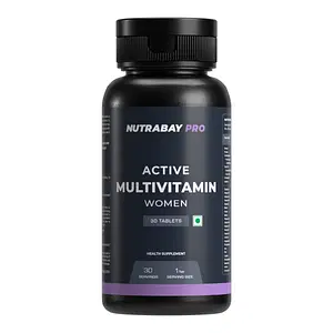 Nutrabay Pro Active Multivitamin for Women - 100% RDA of Iron, Vitamin A, B5, B6, C, D, E & K and Multiminerals for Immunity, Hair, Skin & Strong Bones - 30 Veg Tablets