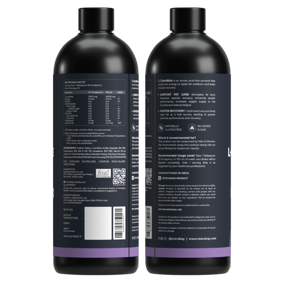 Nutrabay Pro Liquid L-Carnitine With Vitamin B5-450 ml Mango Strawberry, 30  Servings | 3000mg (Double Strength) L-CARNITINE, Sugar Free, Helps Convert  Fat into Energy, Performance & Recovery