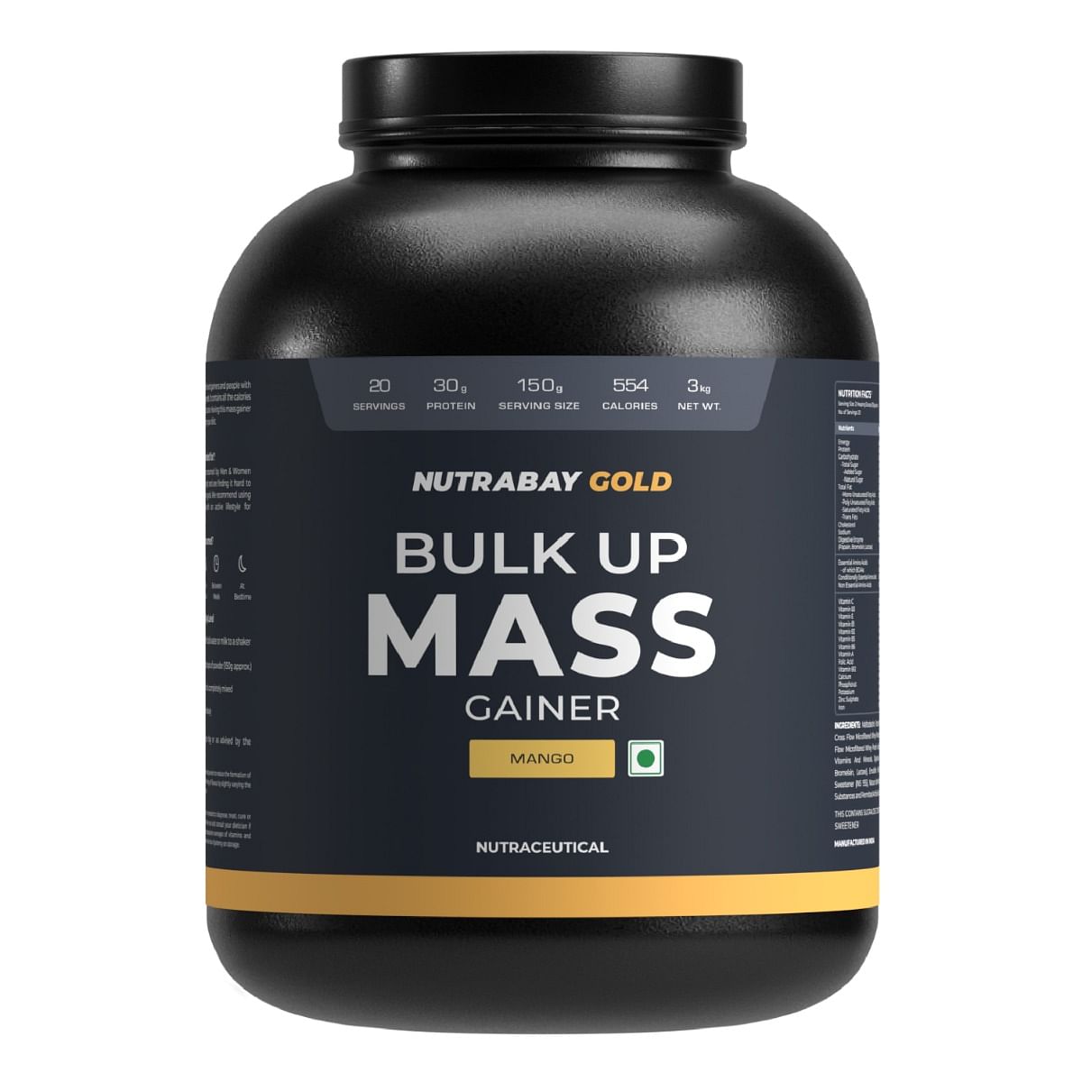 

Nutrabay Gold Bulk Up Mass Gainer, Carbs to Protein Blend (3:1), 30g Protein with Digestive Enzymes, Vitamins & Minerals, Weight Gain Supplement -...