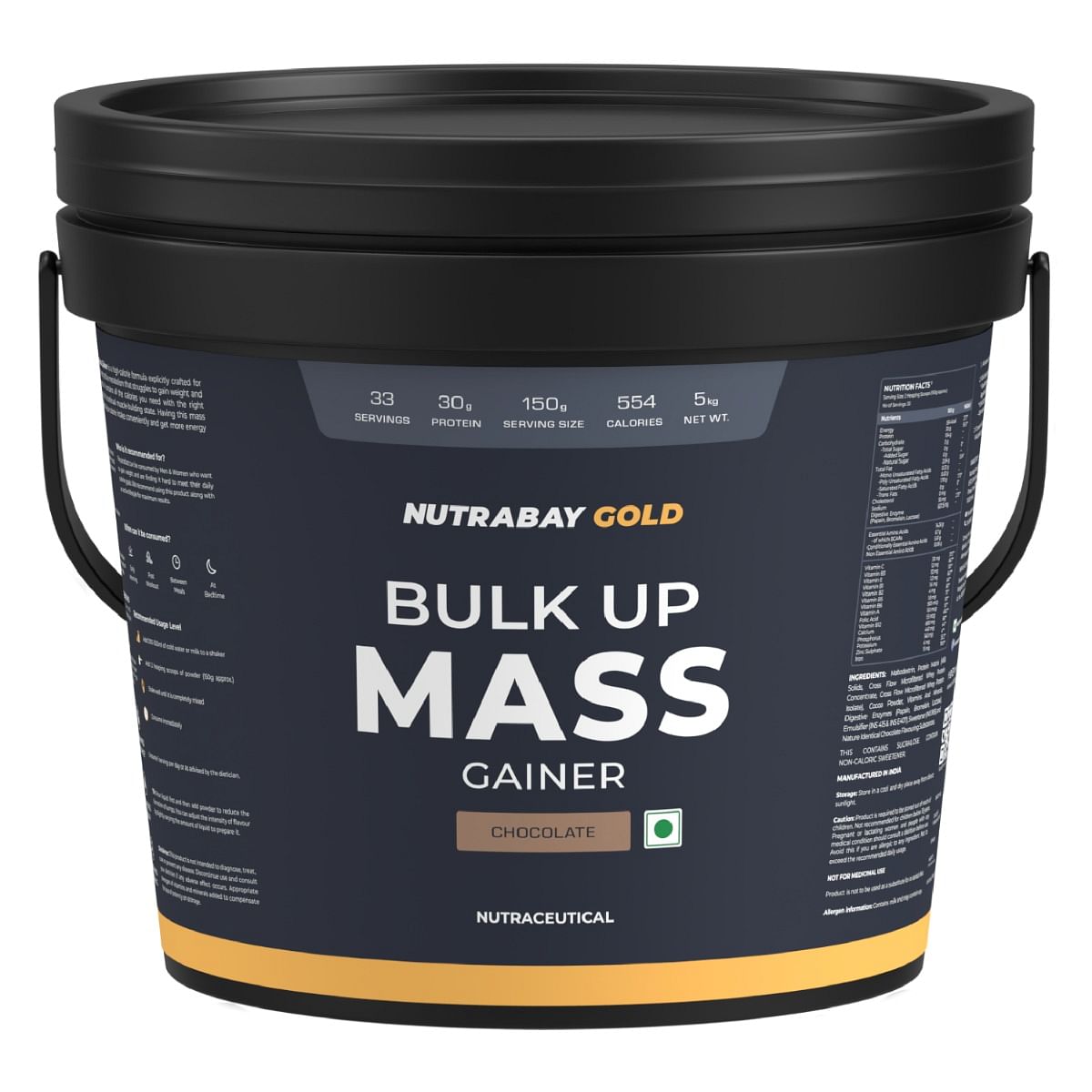 

Nutrabay Gold Bulk Up Mass Gainer, Carbs to Protein Blend (3:1), 30g Protein with Digestive Enzymes, Vitamins & Minerals, Weight Gain Supplement -...