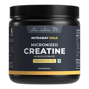 Nutrabay Gold Micronised Creatine Monohydrate - 250g, Pineapple Ice Tea Flavor | Pre/Post Workout Supplement, Muscle Repair & Recovery | Supports Performance & Power | Flavoured Creatine Amino Acid